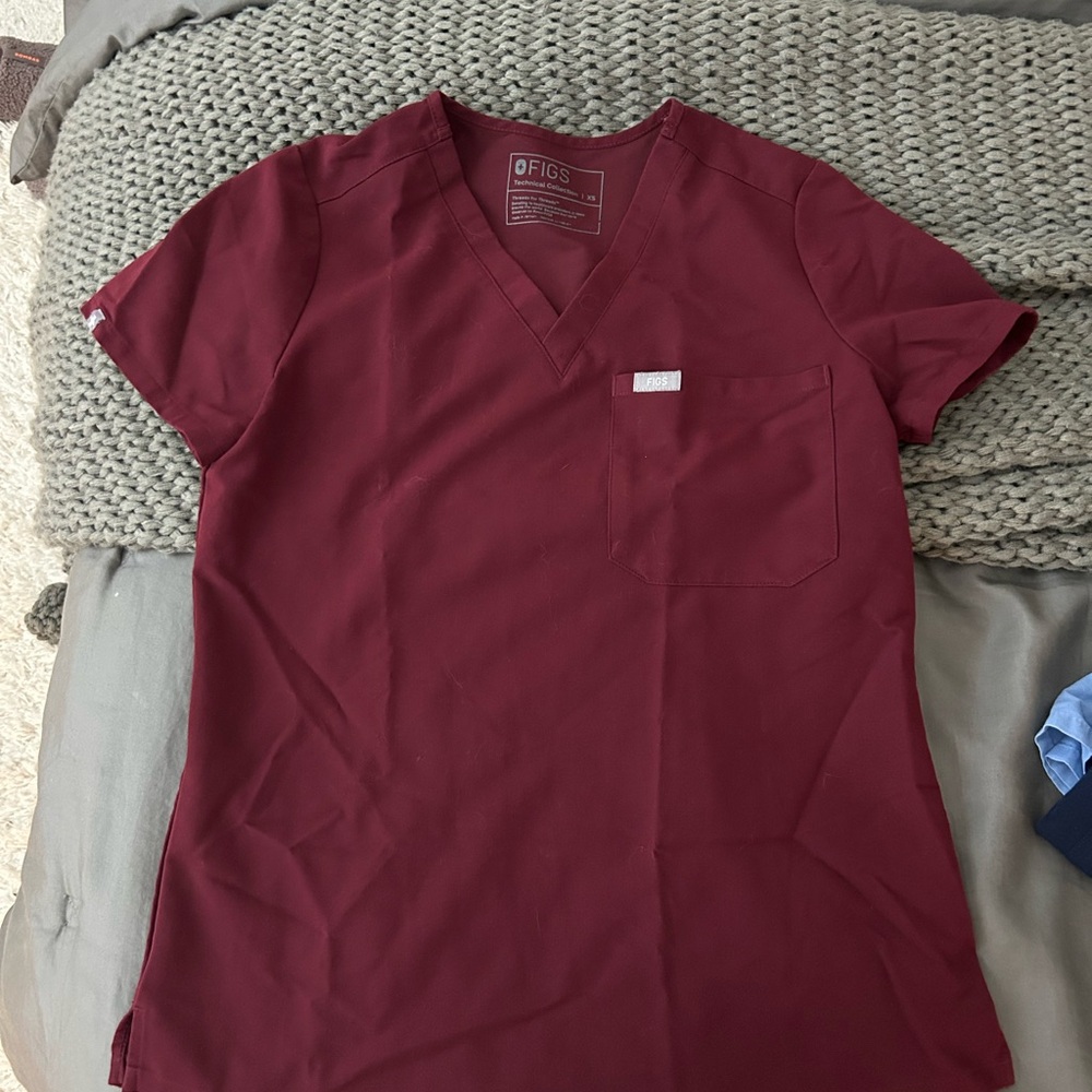 FIGS Burgundy Scrub Top
